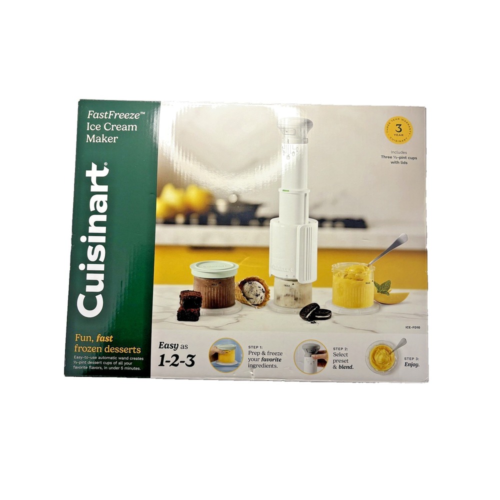 Cuisinart Fast Freeze Ice Cream & Frozen Treat Maker + 4 Half Pint Cups Storage